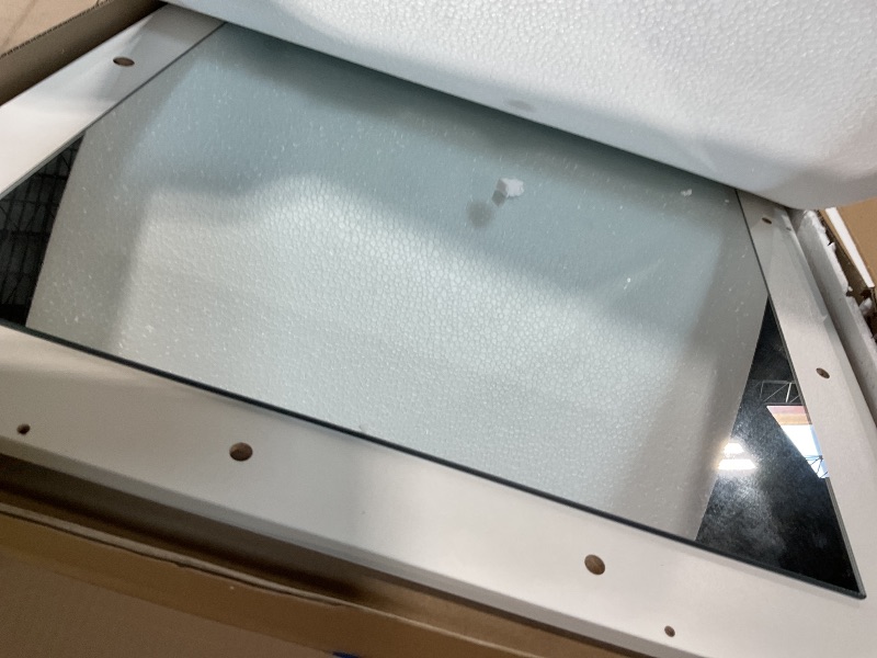 Photo 1 of **SCRATCHES. DIRT**DWVO LED Makeup Vanity Table with 3 Light Modes, 4 Storage Drawers, Built-in Power Outlets & Hairdryer Holder, Dressing Table with Cushioned Stool