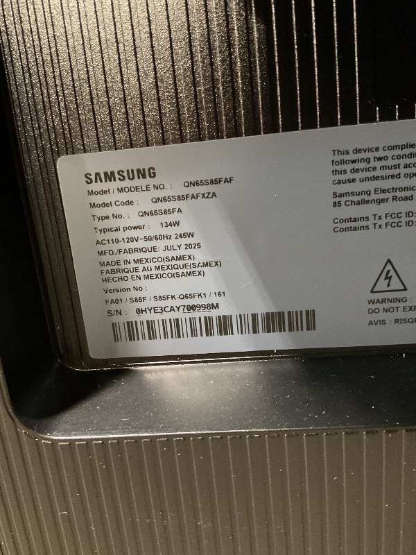 Photo 1 of **DIRT. BOTTOM OF FRAME UNDER TV LOOSE**Samsung 65-Inch Class OLED 4K S85F Series, Vision AI Smart TV (2025 Model, 65S85F) Object Tracking Sound Lite w/Dolby Atmos, NQ4 AI Gen2 Processor, Contour Design, Color Booster Pro, Alexa Built-in