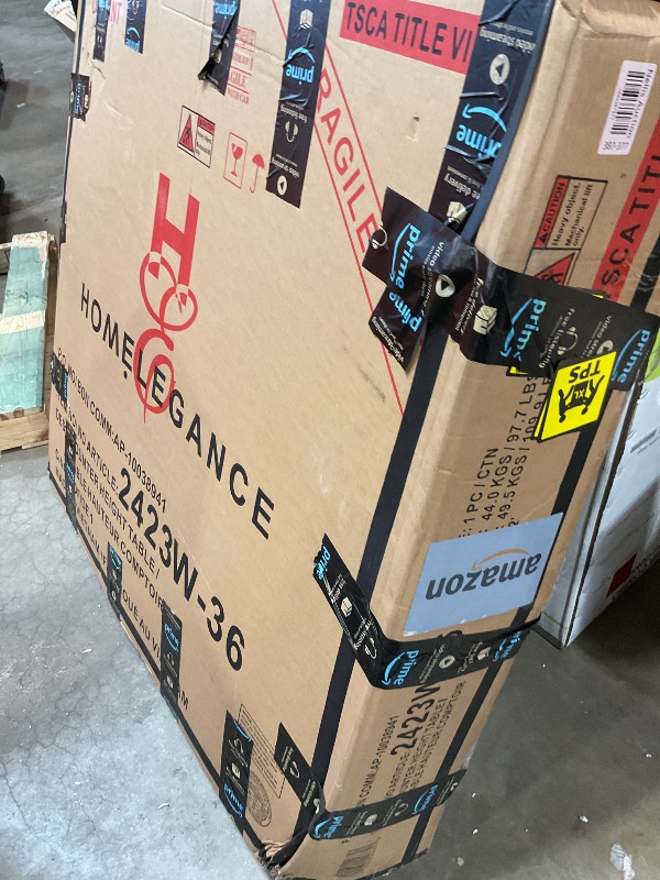 Photo 1 of **TABLE ONLY. SELLING AS PARTIAL SET**Lexicon Dante 5 Piece Counter Height Dining Table Set, Extendable Counter Height Dining Room Set for 4, Including 1 Round Kitchen Table and 4 Lattice Back Chairs, Antique White/Brown