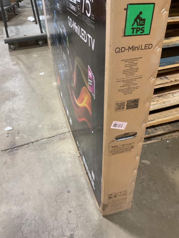 Photo 1 of **MAJOR DAMAGE TO SCREEN. MISSING LEG. SELLING FOR PARTS**TCL 75 Inch Class QM6K Series | Mini LED QLED 4K HDR | 75QM6K, 2025 Model | 120HZ-144HZ High Brightness Smart Google TV Dolby Atmos Onkyo Audio | Voice Remote Alexa Gaming Streaming Television