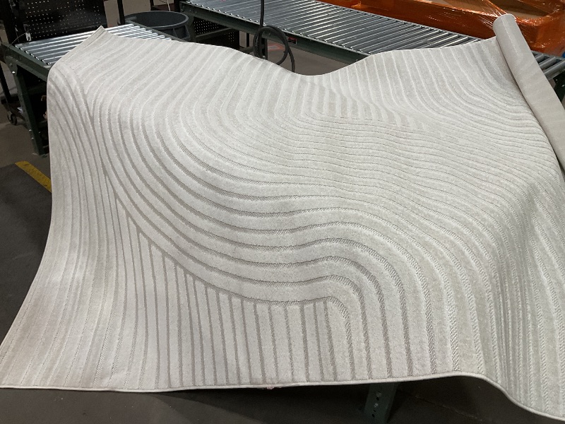 Photo 1 of **DIRT FROM TRANSPORT **JONATHAN Y Hallie High-Low Curve Ivory/Cream Indoor/Outdoor Area Rug, 8x10, Minimalist, Pet Friendly, Non-Shedding, Stain Resistant, Hose-Washable for Backyard, Patio, Porch (SCN100B-8)