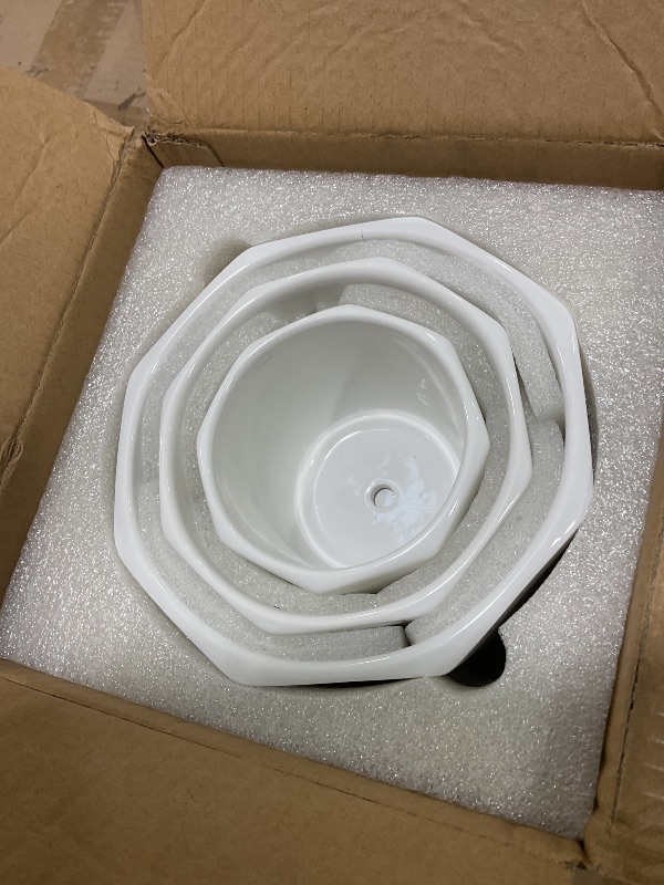 Photo 1 of **CUT**Octagon Ceramic Plant Pots - Indoor White Flower Planter Set with Drainage Holes, 6.5+5.5+4.5 Inch, Modern Decorative Planter Pots for Indoor Plants, Home Decor, Ideal Gifts for Women, Set of 3