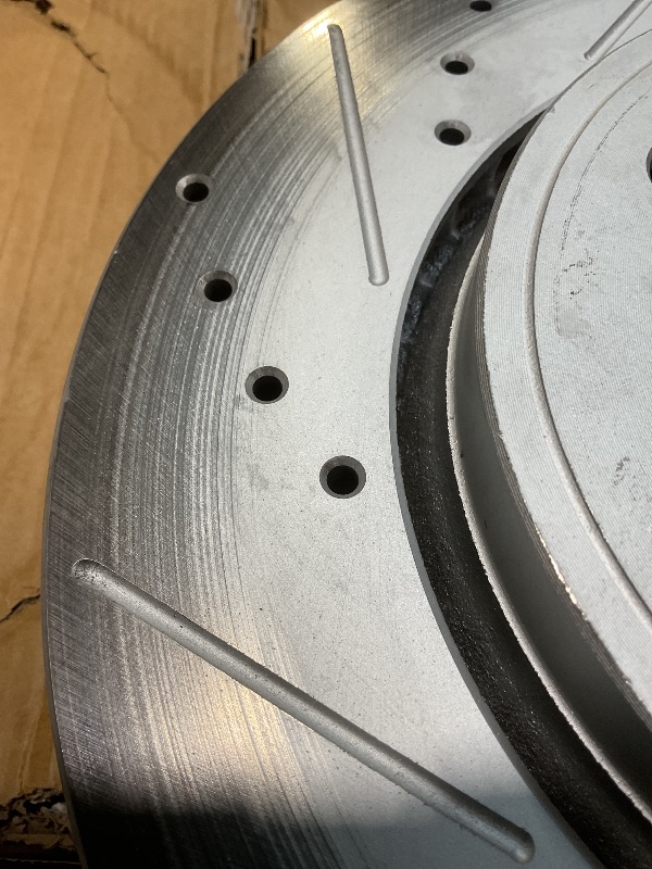 Photo 1 of ** ROTORS ONLY. DIRT FROM TRANSPORT** TRQ Front Brake Pad and Rotor Set Ceramic Drilled Slotted Coated Rotors Compatible with 2011-2016 Dodge Durango Grand Cherokee