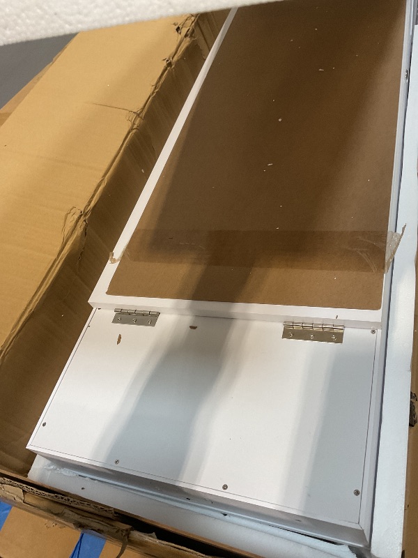 Photo 1 of **MIRROR IS BROKEN**SONGMICS 6 LEDs Lockable Mirror Jewelry Cabinet, 360° Swivel Jewelry Organizer Armoire Standing, Frameless Full-Length Mirror, 3 Storage Shelves, White Surface, Greige Lining UJJC007W02V1