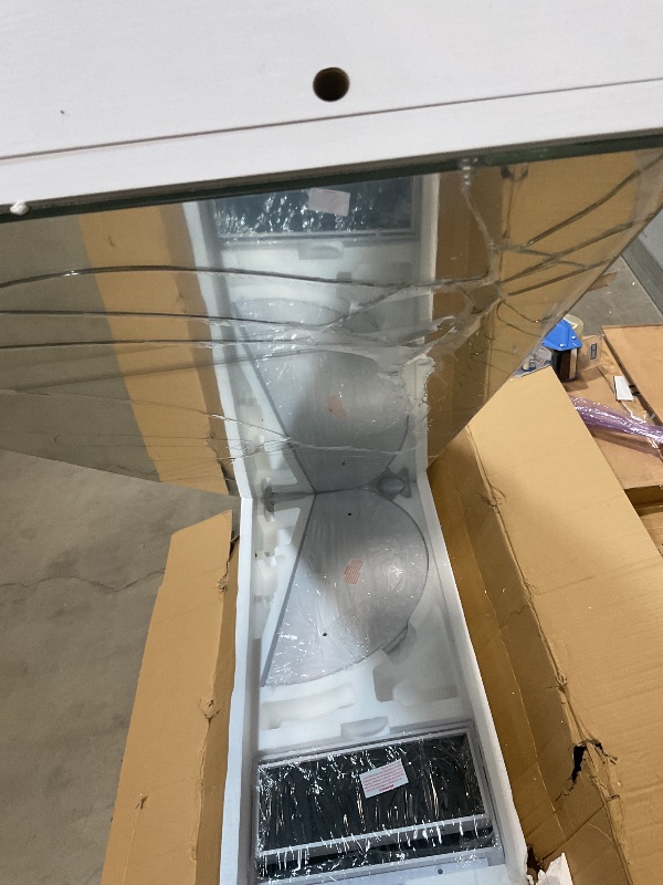 Photo 1 of **MIRROR IS BROKEN**SONGMICS 6 LEDs Lockable Mirror Jewelry Cabinet, 360° Swivel Jewelry Organizer Armoire Standing, Frameless Full-Length Mirror, 3 Storage Shelves, White Surface, Greige Lining UJJC007W02V1