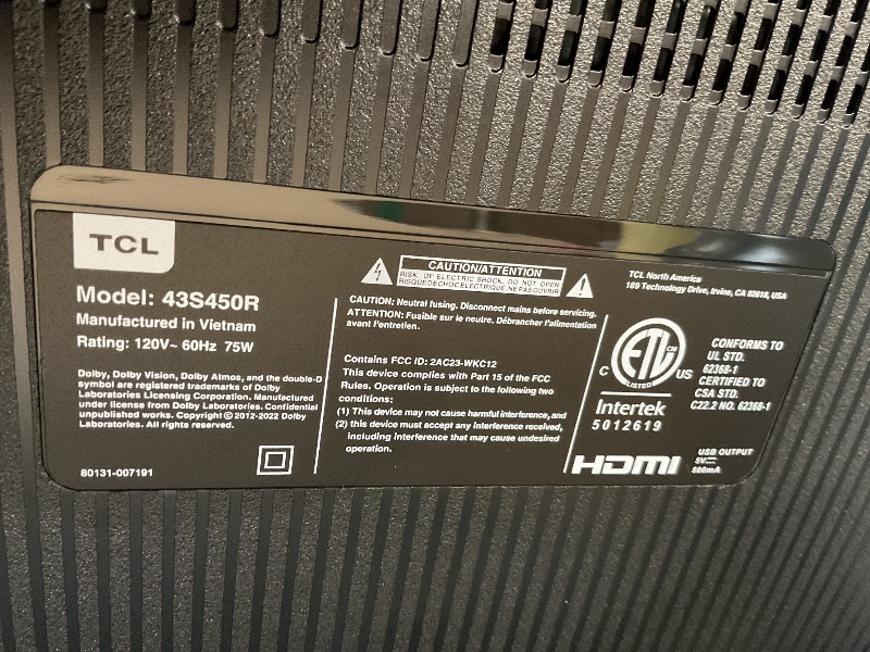 Photo 3 of Damaged screen**** TCL 43-Inch Class S4 4K LED Smart TV with Roku TV (43S450R, 2023 Model), Dolby Vision, HDR, Dolby Atmos, Works with Alexa, Google Assistant and Apple HomeKit Compatibility, Streaming UHD Television