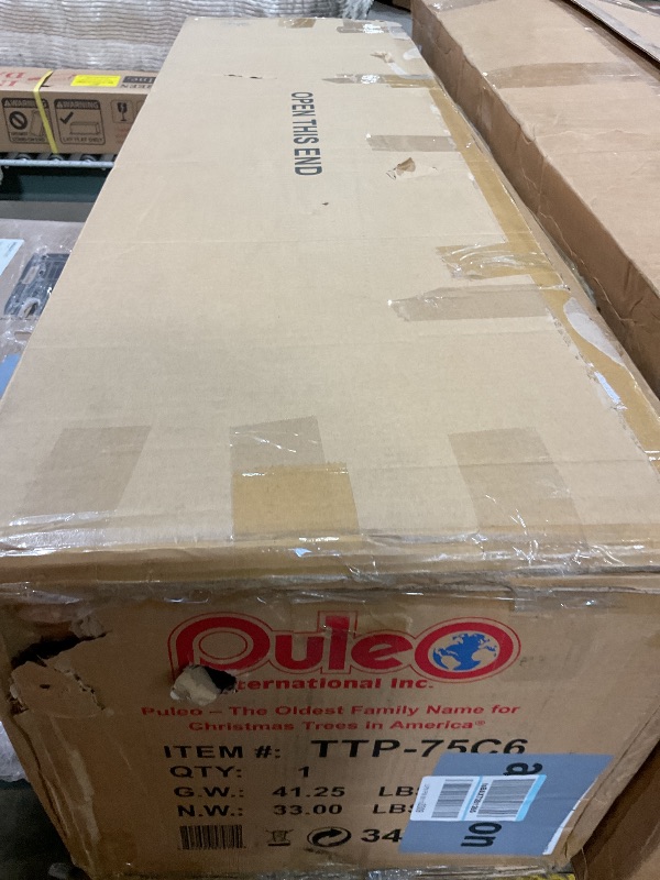 Photo 1 of ***LIGHTS PARTIALLY FUNCTIONAL*** Puleo International 7.5ft Pre-Lit Teton Pine Christmas Tree with 600 Clear Lights, 1347 Realistic Dense Branch Tips, Easy Setup Artificial Trees with Sturdy Metal Stand