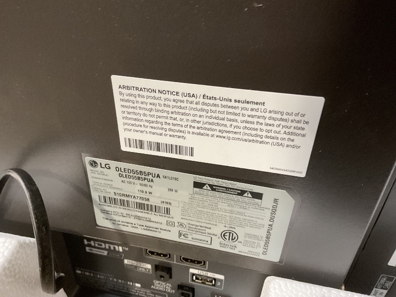 Photo 1 of *** FOR PARTS ONLY DISPLAY IS DAMAGED*** LG 55-Inch Class OLED AI 4K B5 Series Smart TV w/Dolby Atmos, Dolby Vision, HDR10, AI Super Upscaling 4K, Filmmaker Mode, Wow Orchestra, Alexa Built-in (OLED55B5PUA.AUSZ, 2025)