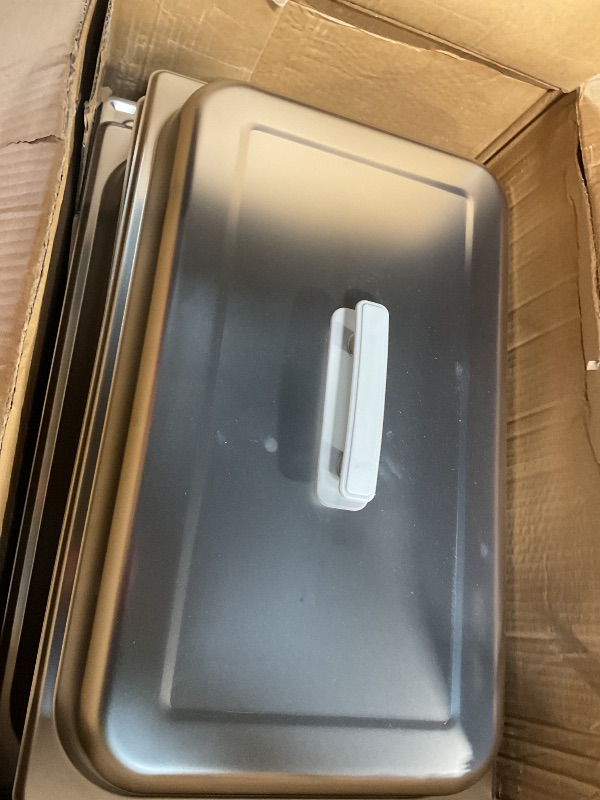 Photo 1 of ***MISSING SETTING RACK & HAS DAMAGES (DENTED)*** cAlpha Living 4 Pack Chafing Dish Full Set – Stainless Steel Catering Chafer with Lids, Pans & Fuel Holders – Buffet Food Warmers for Parties, Events & Weddings – Alpine Gray Handles