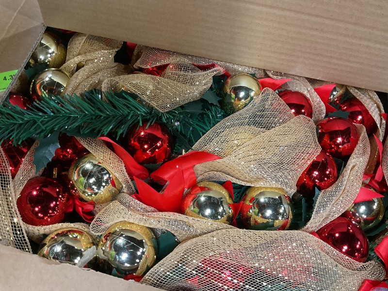 Photo 1 of 6Ft Prelit Pop Up Christmas Tree Decoration, Collapsible Artificial Xmas Tree with Ornaments, Pre Decorated with 150 Warm Lights, Gold Ribbons & Bows, Indoor/Outdoor Holiday Decor with Storage Bag