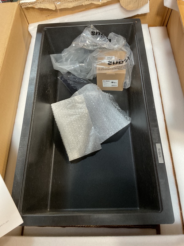 Photo 1 of ***HAS A CRACK ON SINK SIDE*** KRAUS Quarza 31-inch Undermount Single Bowl Granite Kitchen Sink in Black Onyx, KGU-413B