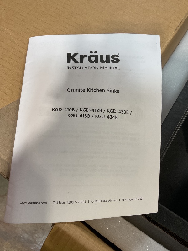Photo 1 of ***HAS A CRACK ON SINK SIDE*** KRAUS Quarza 31-inch Undermount Single Bowl Granite Kitchen Sink in Black Onyx, KGU-413B