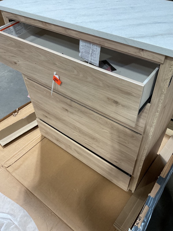 Photo 1 of **TRUCK PICK UP ONLY** Signature Design by Ashley Cadmori Bohemian 5-Drawer Chest of Drawers with Safety Stop and Post Legs, White & Light Brown