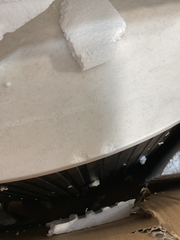 Photo 1 of ***UNKNOWN DAMAGES/MISSING PIECES*** Coaster Home Furnishings - Jason - Engineered Wood - Round Coffee Table with White Marble Top, Ribbed Base and Gold Metal Leg - Living Room - 35-Inch - White and Charcoal - 710418