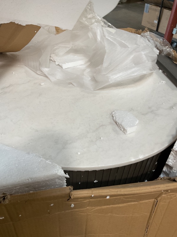 Photo 1 of ***UNKNOWN DAMAGES/MISSING PIECES*** Coaster Home Furnishings - Jason - Engineered Wood - Round Coffee Table with White Marble Top, Ribbed Base and Gold Metal Leg - Living Room - 35-Inch - White and Charcoal - 710418