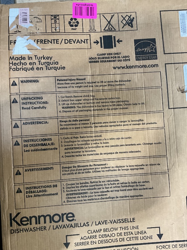Photo 1 of ****DAMAGED PLEASE SEE PHOTOS****Kenmore 24" Built-In Dishwasher - Quiet Tub with TurboDry, Leak, & SmartWash Soil Detection - 15 Place Settings - 49 DBA - ENERGY STAR Certified - White