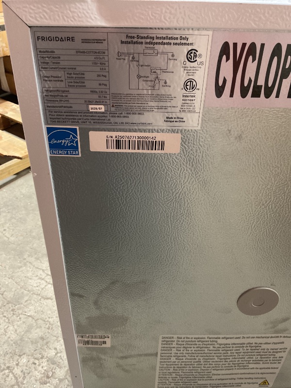 Photo 1 of ***MINOR DAMAGE ***Frigidaire Mini Refrigerator, Compact Freezer Compartment, Adjustable Thermostat Control, Reversible Door, Contemporary Series, 4.5 cu ft, White