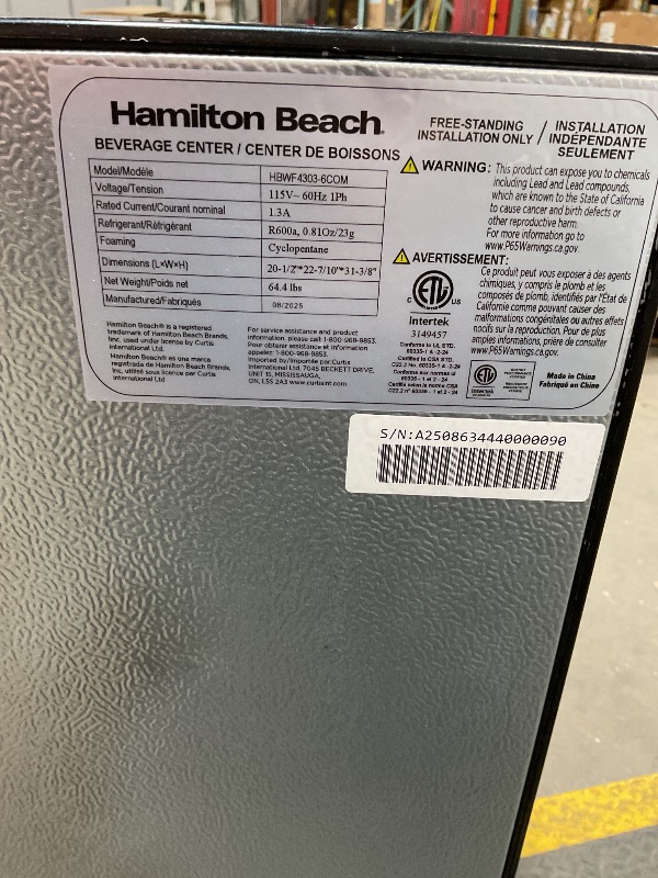 Photo 1 of ***MAJOR DAMAGE, RATTLES WHEN TURNED ON***Hamilton Beach HBWF4303, 43-Bottle Wine Cooler Fridge Cellar with Curved Wire Shelves, Digital Control, Mirror Finish