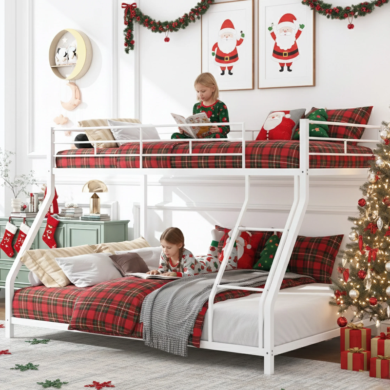 Photo 1 of ***PARTIAL SET, BOX 2 ONLY***Bunk Beds Twin over Full Size, LEGAHOME Metal Bunk Beds for Kids, Twin Over Full Kids Bunk Bed with Full-Length Guardrail, for Adults Dorm Bedroom Guest Room, No Box Spring Needed, White