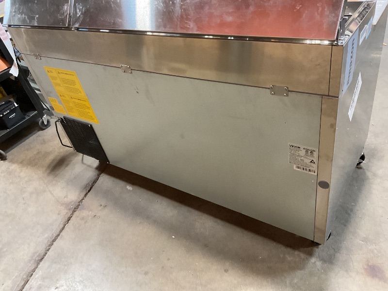 Photo 1 of **DIRT**VEVOR 67"W Commercial Refrigerator, Pizza Prep Refrigerated Table, 19.3" Ultra Wide Countertop Food Prep Fridge, 20.3 Cu.Ft Single Door Salad Prep Fridge, 9 Pans Pizza Make Worktop with Cutting Board