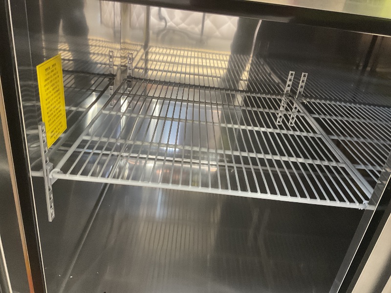 Photo 1 of **DIRT**VEVOR 67"W Commercial Refrigerator, Pizza Prep Refrigerated Table, 19.3" Ultra Wide Countertop Food Prep Fridge, 20.3 Cu.Ft Single Door Salad Prep Fridge, 9 Pans Pizza Make Worktop with Cutting Board