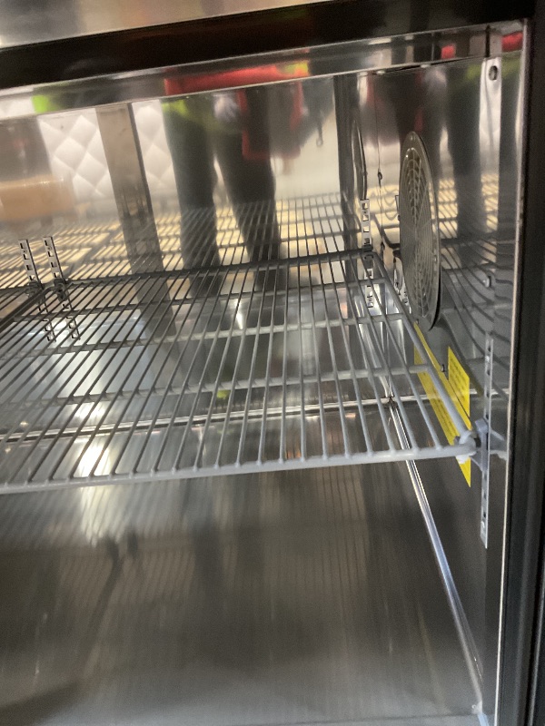 Photo 1 of **DIRT**VEVOR 67"W Commercial Refrigerator, Pizza Prep Refrigerated Table, 19.3" Ultra Wide Countertop Food Prep Fridge, 20.3 Cu.Ft Single Door Salad Prep Fridge, 9 Pans Pizza Make Worktop with Cutting Board