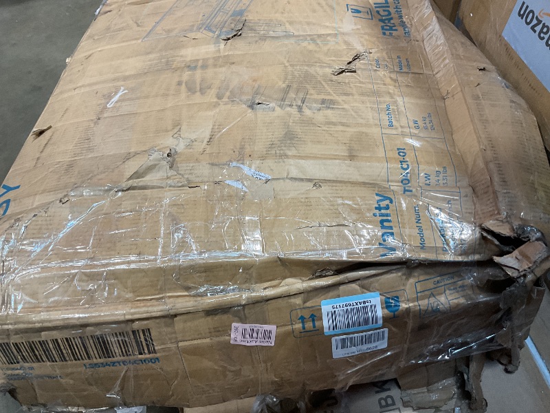 Photo 1 of **SELLING FOR PARTS. MISSING MIRROR. MINOR DAMGE TO CORNER**LINSY Wood Vanity with Glass Top, Makeup Vanity with Storage Drawers, Boho Fluted Vanity Desk with Mirror and Lights, Large Dressing Table with Cabinet and Outlet for Bedroom, Women, Girls