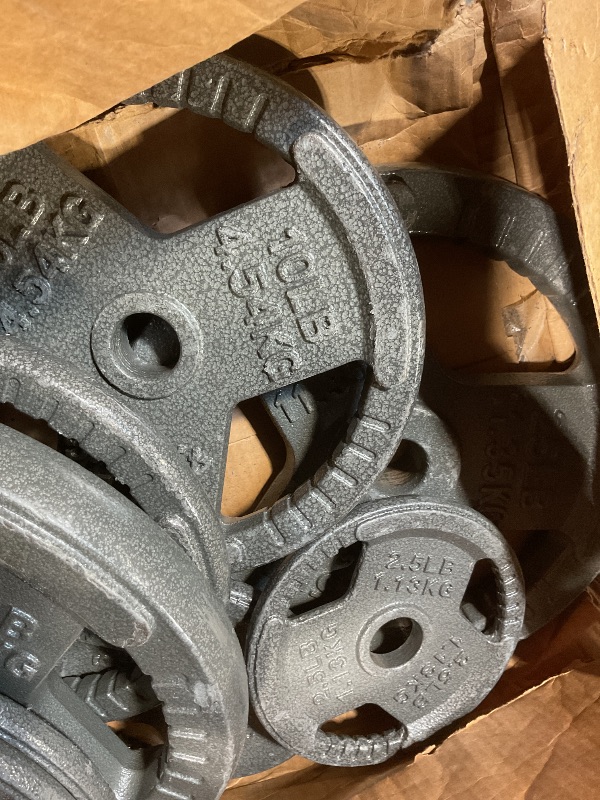 Photo 1 of **SELLING AS PARTIAL SET. WEIGHTS ONLY. SCRAPES**Fitvids 1 Inch Standard Barbell Weight Plates and Bar Set, 5 FT Barbell Bar and 85 LB(2.5-25 LB) Barbell Weight Set for Home Gym Strength Training, Triple-handle Design