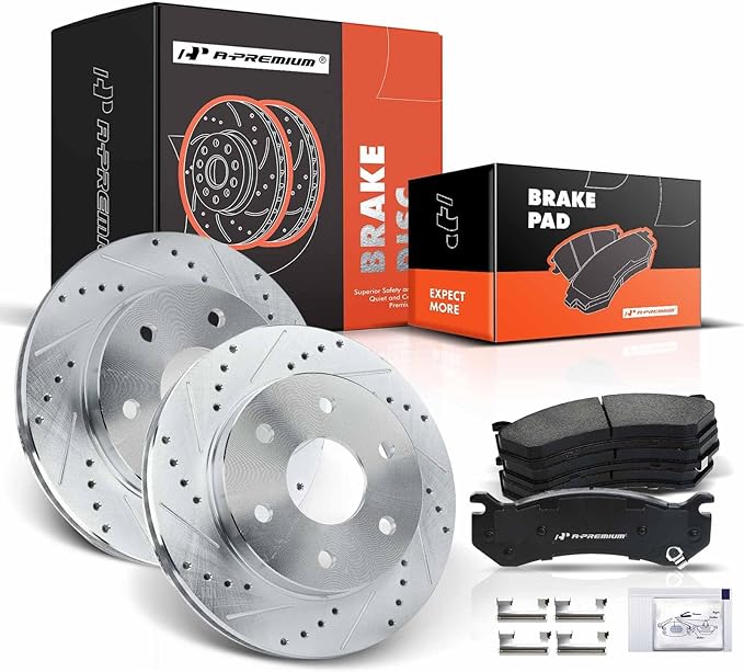 Photo 1 of A-Premium 12.00 inch (304.70mm) Front Drilled and Slotted Disc Brake Rotors + Ceramic Pads Kit Compatible with Cadillac, Chevy & GMC Models - Escalade, Avalanche, Express, Silverado, Suburban, Tahoe