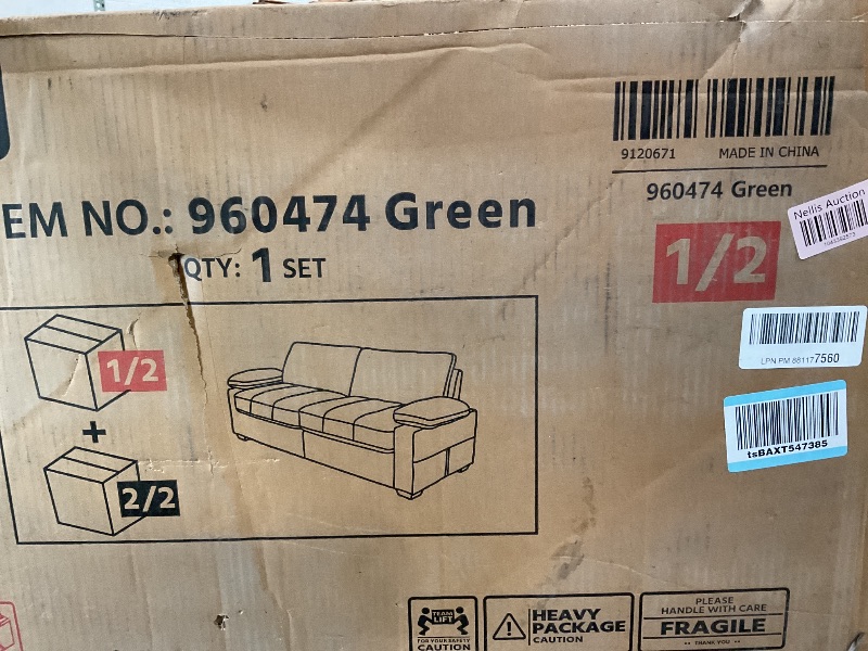 Photo 1 of *ONLY BOX 1 OF 2* Yaheetech 79" Velvet Couch, Comfy Sofa with Pocket Coils, Deep Seat, Storage Pockets and USB Ports, 2 Seater Modern Loveseat Sofas with Removable Cover, Pillow Top Arms for Living Room Apartment Green