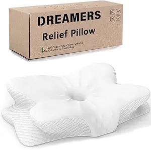 Photo 1 of **PHOTO FOR REFERNCE** Dreamers Relief Pillow for Side, Back & Stomach Sleepers - Orthopedic Memory Foam Pillow for Neck Pain Relief, Cool & Breathable Comfort, Cervical Support for Adults (White)