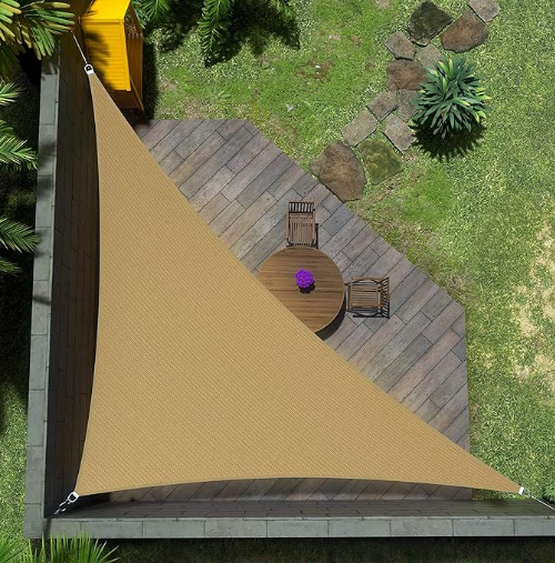Photo 1 of 16' x 16' x 16' Beige Triangle Sun Shade Sail Outdoor Canopy Awning UPF50+ AGTAPRT18, 95% UV Blockage, Water & Air Permeable, Commercial Standard Heavy Duty (16.5 x 16)