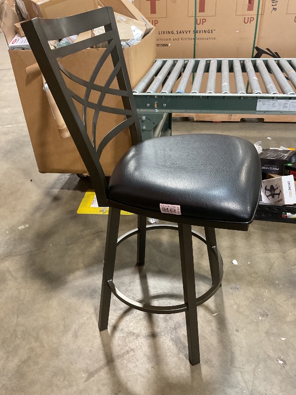 Photo 1 of **MISSING ASSEMBLY HARDWARE/NO PACKAGING** Armen Living Fargo Contemporary Faux Leather Swivel Kitchen Barstool, 30" Bar Height, Black