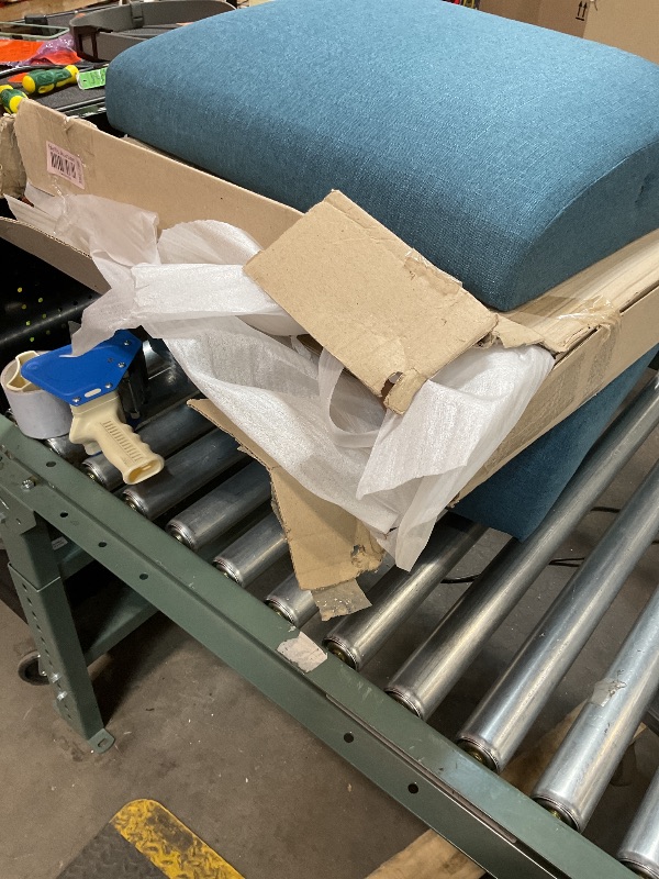 Photo 1 of **MISSING HARDWARE. SCRAPES**Lexicon Mid Century Modern Accent Chair with Solid Wood Frame in Walnut Finish, Upholstered Living Room Lounge Arm Chair, Thick and Comfy Innerspring Seat Cushion, Linen-Look Fabric, Blue