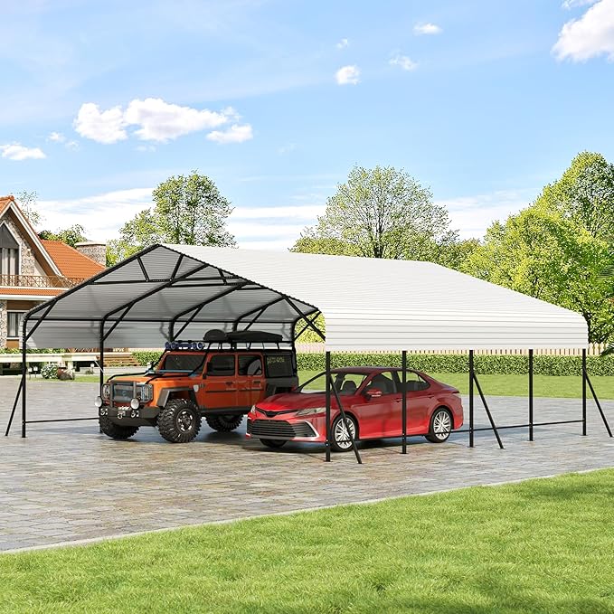 Photo 1 of **PARTIAL SET WHITE ROOF SLATS ONLY** Garvee 20x20x9FT Metal Carport, Oversized Metal Garage