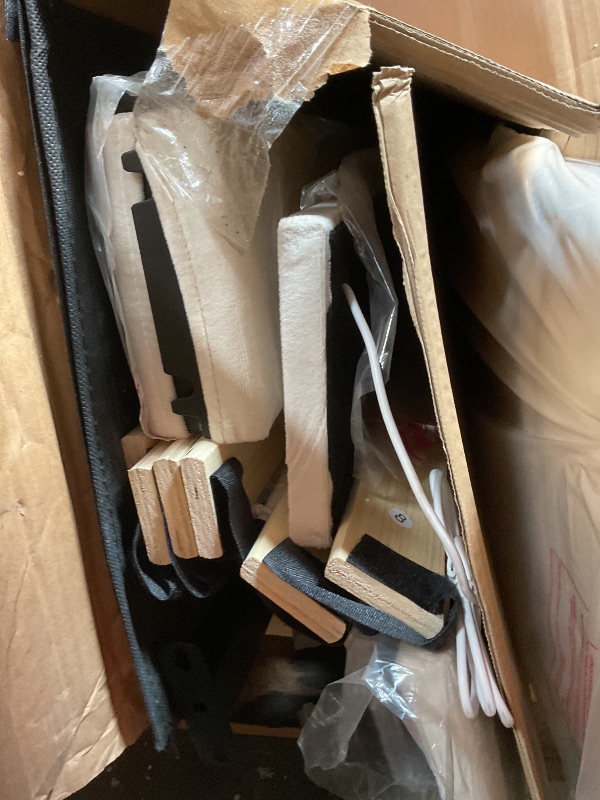 Photo 1 of **MISSING HARDWARE** Jocoevol Queen Size Floating Bed Frame with Ergonomic Hidden Storage Headboard and LED Lights, Visual Floating LED Bed Frame with Charing Station, Velvet Upholstered Platform Bed, Heavy Duty, White