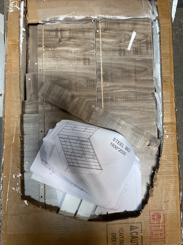 Photo 1 of ****PARTIAL SET BOX IS MARKED AS 2 of 2. 1 IS NOT INCLUDED**** IDEALHOUSE King Bed Frame with Storage Headboard, Wooden Bed Frame with 4 Drawers, Storage Bookcase & King Size Platform Bed with Strong Metal Support, No Box Spring Needed, Noise-Free, Grey