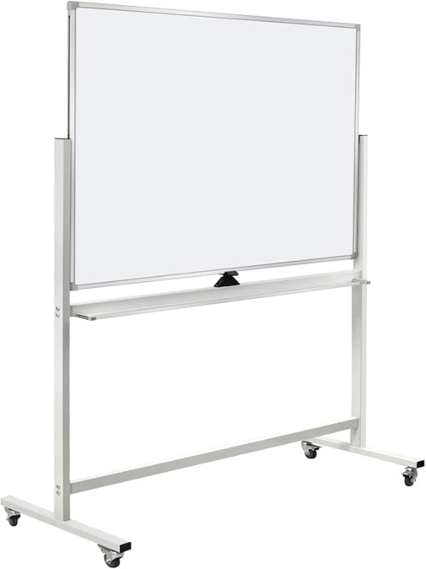 Photo 1 of **UNKNOWN DAMAGES/MISSING PARTS** Double-Sided Mobile Whiteboard Magnet Dry Erase Board on Wheels - Aluminum Frame Magnetic Portable Stand Whiteboard- 48"x36" Rolling White Boards with Easy Flip Feature