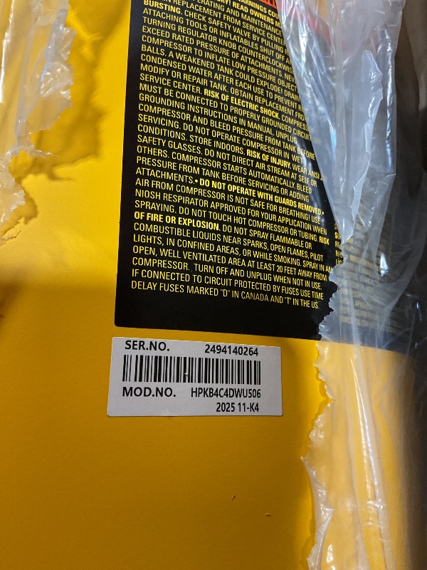 Photo 1 of ****DAMAGED****DEWALT Vertical Portable Compressor, 1.9 Hp 200 Psi Oil Free High Pressure Low Noise (D55168)