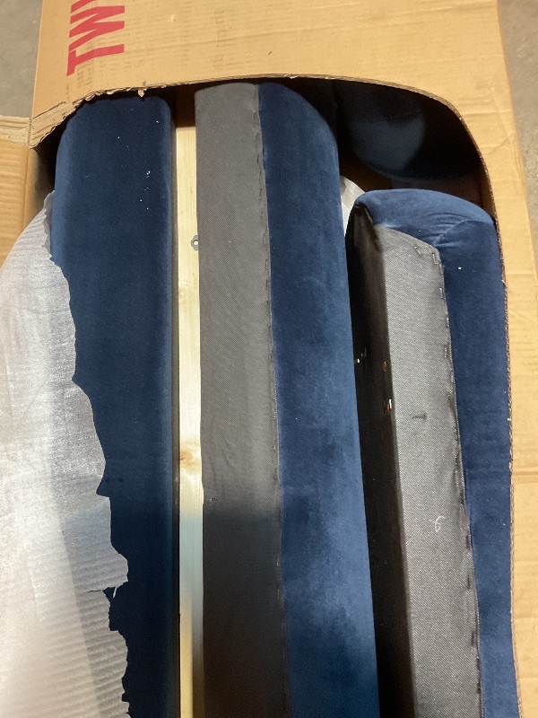 Photo 1 of ****PARTIAL SET****Meridian Furniture MadridNavy-T Madrid Collection Art Deco Twin Bed with Ultra Luxe Navy Blue Velvet, Solid Eucalyptus Wood Inner Frame, Ball Shaped Legs, 53.5" W x 86.5" D x 51.5" H, Navy, Twin