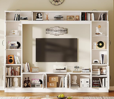 Photo 1 of **PHOTO FOR ITEM REFERENCE/ PARTIAL SET/MISSING ASSEMBLY PIECES** Wall Unit TV Stand with Storage for TVs up to 80", Modern TV Console with LED Lights, Entertainment Center with Bookshelves for Living Room (COLOR UNKNOWN)