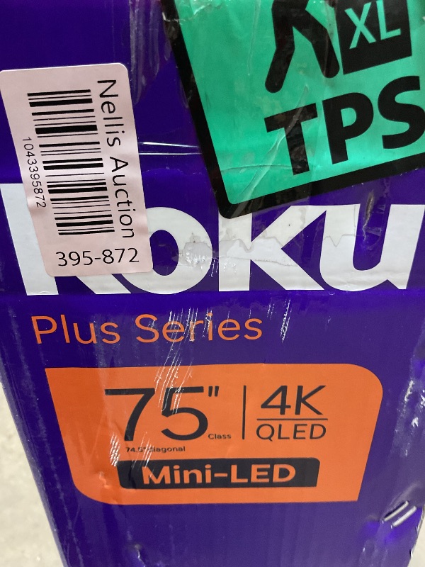 Photo 1 of ****BROKEN TELEVISION PARTS ONLY*** Roku Smart TV 2025 – 75-Inch Plus Series, Mini-LED TV – RokuTV with Enhanced Voice Remote – Flat Screen 4K QLED Television with Dolby Vision & Wi-Fi for Streaming Live Local News, Sports