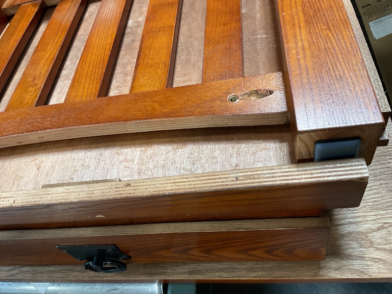 Photo 1 of **HAS VERY DAMAGED STICKY TABLETOP** Leick Home Mission Impeccable Wood 2-Drawer Coffee Table with Shelf, Medium Oak