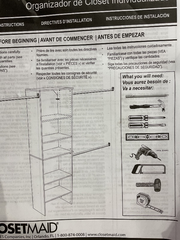 Photo 1 of ****DAMAGED SEE PHOTOS*****ClosetMaid SuiteSymphony Wood Closet Organizer Starter Kit with Tower and 3 Hang Rods, Shelves, Adjustable, Fits Spaces 4 – 9 ft. Wide, Engineered Wood, Pure White, 16"