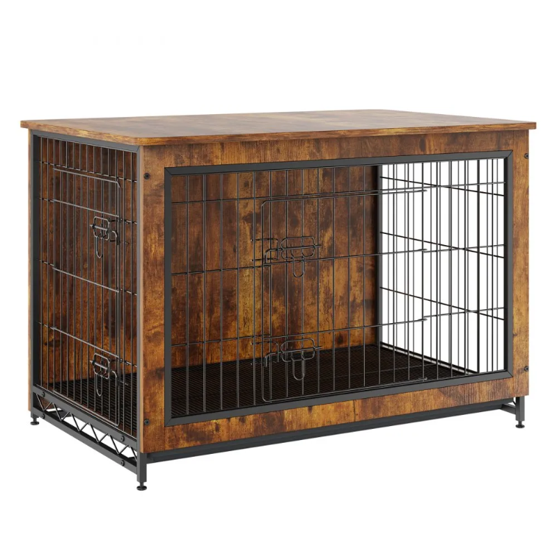 Photo 1 of ** FOR PARTS/HAS DAMAGES/MISSING ASSEMBLY HARDWARE** VEVOR Dog Crate Furniture, 38.6 inch Wooden Dog Crate with Double Doors, Heavy-Duty Dog Cage End Table with Multi-Purpose Removable Tray, Modern Dog Kennel Indoor for Dogs up to 70lb, Rustic Brown