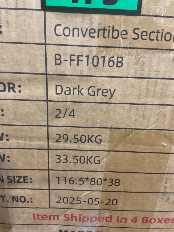 Photo 1 of ****PARTIAL SET BOX IS MARKED AS 2 of 4**** ChicFurnit 83" Pull Out Sleeper Couch with Storage Chaise, Couch, Sofa Bed, Convertible L Shaped Sofa for Living Room, Apartment, Black Grey