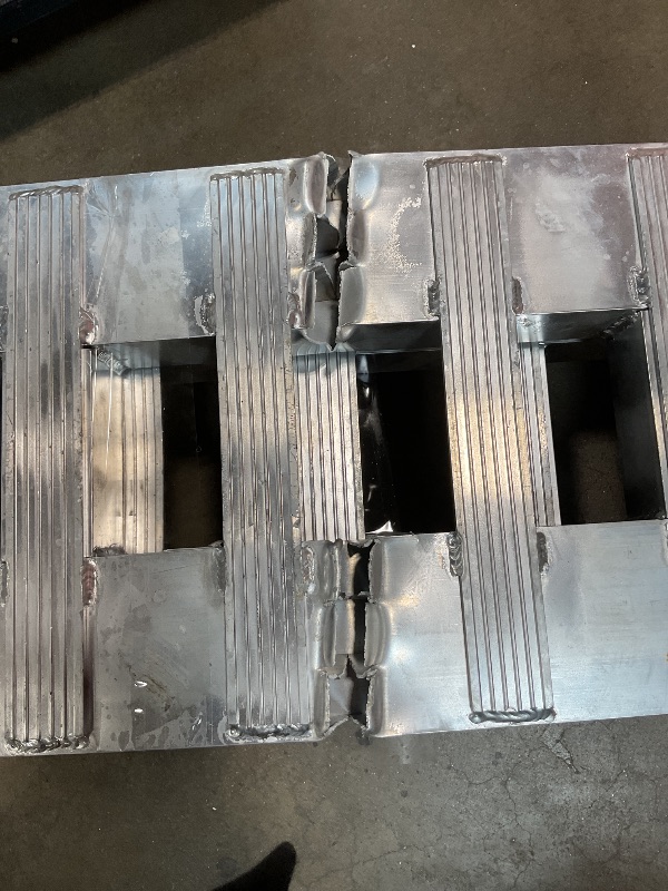 Photo 1 of **FOR RECYCLED PARTS ONLY/ COMPLETELY DAMAGED AND SPLIT DOWN THE SIDES** Labwork Aluminum 84 x 15 Inch Ramps, 6000LBS, 2 Ramps, Hook Ramp Attachment End