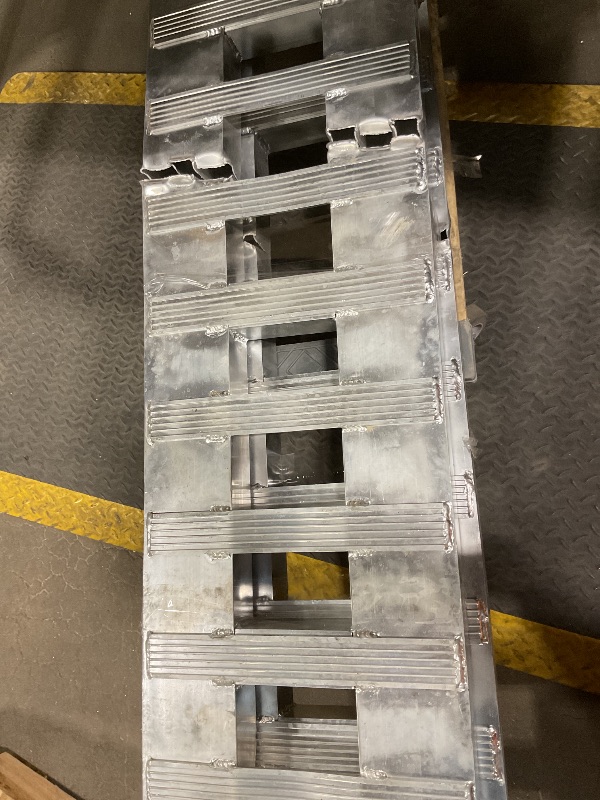 Photo 1 of **FOR RECYCLED PARTS ONLY/ COMPLETELY DAMAGED AND SPLIT DOWN THE SIDES** Labwork Aluminum 84 x 15 Inch Ramps, 6000LBS, 2 Ramps, Hook Ramp Attachment End