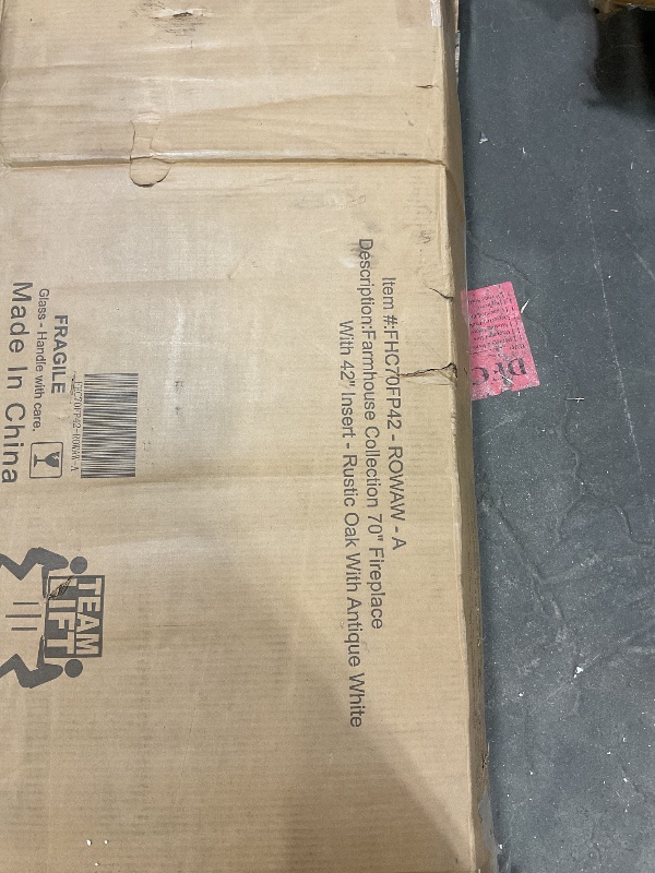 Photo 1 of **MISSING MANTLE & OTHER ASSEMBLY PIECES** OKD Farmhouse TV Stand with Fireplace, 70'' Entertainment Center Stand with 36" 3-Sided Glass Electric Fireplace for TVs Up to 80 in, with 2 Drawers & 2 Storage Cabinet for Living Room, Antique White