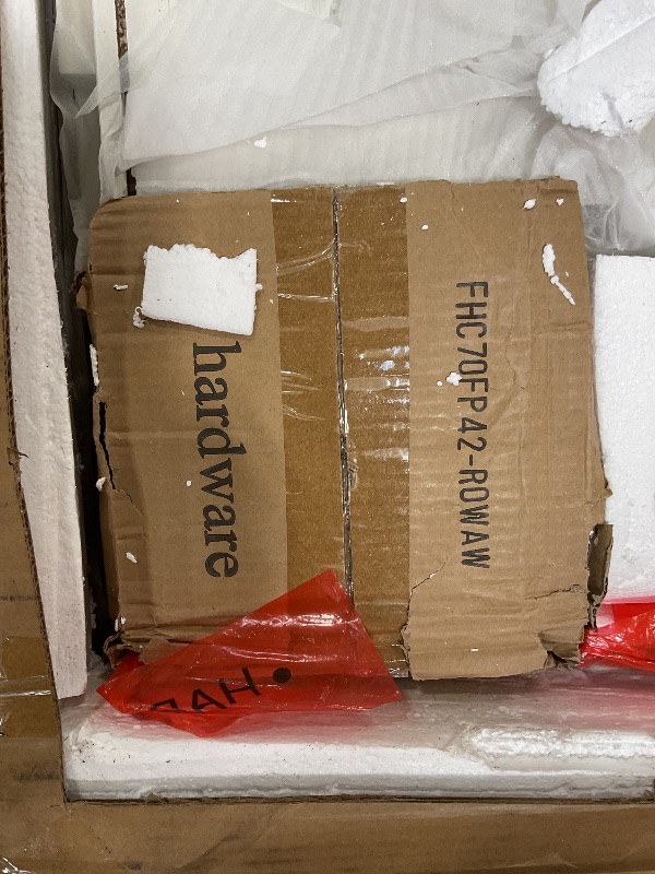 Photo 1 of **MISSING MANTLE & OTHER ASSEMBLY PIECES** OKD Farmhouse TV Stand with Fireplace, 70'' Entertainment Center Stand with 36" 3-Sided Glass Electric Fireplace for TVs Up to 80 in, with 2 Drawers & 2 Storage Cabinet for Living Room, Antique White